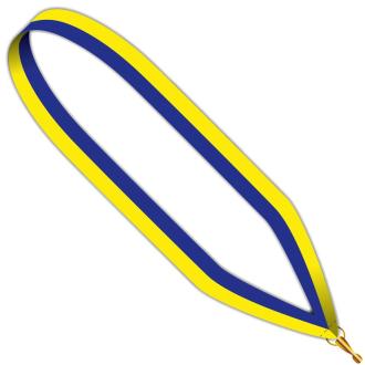 Collier médaille bleu,jaune 22 mm