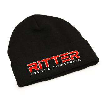 Custom unisex black beanie with embroidered logo